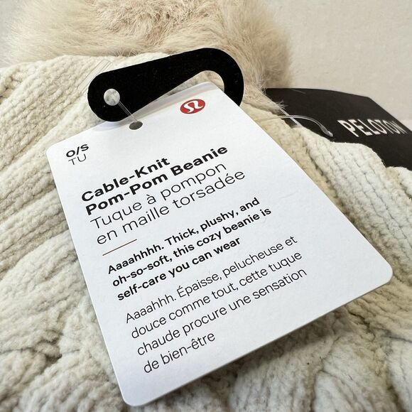 New Lululemon x Peloton Cable Knit Pom Pom Beanie Hat Bone O/S $58-LW9FLDS BONE main image 8